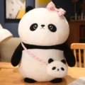 Süßes Riesenpanda Plüschtier mit rosa Schleife und kleiner Tasche, weiche Stofftier Puppe. - 22cm