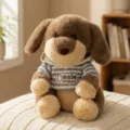 Cute brown plush dog toy wearing a grey striped hoodie, soft stuffed animal gift for kids. - Dachshund / 22cm
