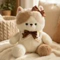 Cute cat plush toy soft stuffed animal doll with bow and bib for kids birthday gift - Cat / 22cm