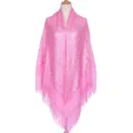 Pink lace shawl for women, hollow design with elegant fringe, stylish ethnic scarf. - Pink