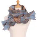 Gezellige blauw-oranje geruite wintersjaal, zacht en warm ontwerp voor dagelijks gebruik. - Blauw Ruitje