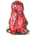 Rode paisley zijdegevoel vierkante sjaal haaromslag vintage bloemenprint hoofddoek - 90x90cm / Rood
