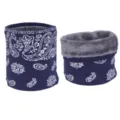 Tour de cou d'hiver doublé en polaire épaisse avec motif paisley tricoté classique - Bleu marine