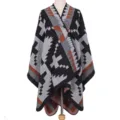 Dames Geometrisch Sjaal Poncho Warm Imitatie Kasjmier Open Cape Winter Bovenkleding - Zwart