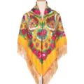 Ethnic floral print women shawl summer Russian Xinjiang large square scarf tassel. - Yellow