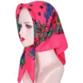 Russische stijl bloemige katoenen vierkante sjaal, vintage etnische hoofddoek. - rozenroze