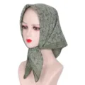 Olive green floral rhinestone headscarf for women, stylish square hijab and hair cover scarf. - 70cmx70cm / Dark Green