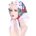 Vintage bloemvormige vierkante hoofddoek voor dames, etnische stijl witte katoenen zonbescherming. - Wit