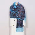 Blauwe paarse paisley print kwastjes sjaal, elegante boheemse mode warme wintersjaal voor dames. - Hemelsblauw