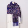 Ethnic style paisley print tassel scarf, elegant blue spring autumn fashion shawl. - Sapphire Blue