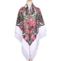 Vintage Bloemenprint Grote Vierkante Sjaal Dames Traditionele Franje Omslagdoek - Wit Bloemen