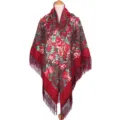 Retro floral print fringed shawl scarf for women, elegant red wrap for party and daily wear. - Burgundy