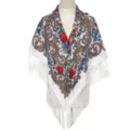 Vintage etnische bloemenprint kwastje sjaal voor vrouwen winter warme dikke omslagdoek - Wit