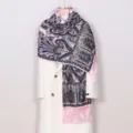 Elegant bohemian paisley print women scarf with pink tassels, lightweight spring shawl. - Pink