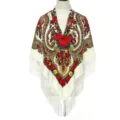 Traditionele Russische stijl bloemige franje sjaal vrouwen etnische print doek. - Ruyi beige