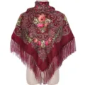 Retro etnische bloemenprint franje sjaal omslagdoek vrouwen warme winter driehoek mode - Bordeauxrood