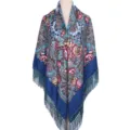 Retro floral print shawl scarf with fringe elegant blue evening party wrap for women - Malachite green