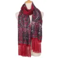 Bohemian paisley print tassel scarf for women, elegant long shawl and wrap for spring and autumn. - Burgundy