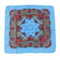 Blue floral square scarf with gold threads, vintage ethnic headscarf detail view and design. - Gold Thread Sky Blue