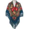 Women ethnic floral tassel shawl Russian style square scarf winter warm cotton headscarf - Slate Grey