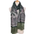 Women Boho Paisley Print Scarf Tassel Long Shawl Dark Green Vintage Fashion Wrap Soft - Dark Green