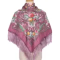 Vrouwen vintage bloemen print vierkante sjaal etnische stijl kwastje sjaal warme omslag - Oudroze