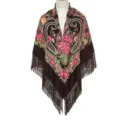 Retro etnische bloemenprint sjaal met franjes, vintage dames winter warme omslagdoek. - Koffie Hart