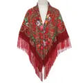 Russische stijl retro bloemenprint franje sjaal warme wintersjaal voor vrouwen etnisch design - Groot nr. 9 wijnrood