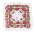 Women vintage floral square scarf metallic thread ethnic head wrap lightweight neck handkerchief - Gold Thread Off-White