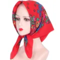 Etnische bloemenprint rode katoenen vierkante hoofddoek vrouwen mode vier seizoenen sjaal - Rood