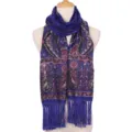 Ethnic paisley print tassel long scarf women bohemian shawl soft warm fashion blue accessory - Dark Blue
