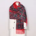 Bohemian red paisley printed tassel scarf for women, elegant fashion winter warm shawl. - Red