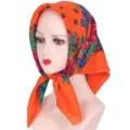 Etnische bloem katoenen hoofddoek 70cm vierkante wikkel sjaal voor vrouwen stijlvol - Oranje