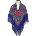 Russian style floral shawl large square scarf with fringe for women retro winter wear - Heart Royal Blue