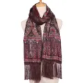 Boho floral print tassel long scarf for women warm stylish shawl fringe accessory. - Coffee