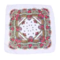 Retro etnische stijl vierkante sjaal met gouden draden, lichte bloemenhoofddoek voor vrouwen. - Wit met Gouddraad