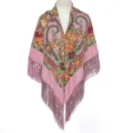 Pink floral vintage style fringe shawl, elegant traditional patterned womens square scarf. - Heart Leather Pink
