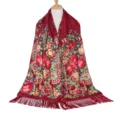 Red floral tassel scarf bohemian retro women shawl warm winter ethnic wrap long design - Burgundy