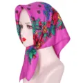 Russian ethnic floral square scarf, 70x70cm cotton headscarf for women sun protection. - Light Purple