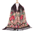 Retro bloemen franje sjaal winter warm boho etnisch bruin doek voor vrouwen stijl - koffiekleur