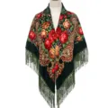 Women Russian ethnic style floral fringe shawl winter warm fashion scarf decorative wrap - Army Green