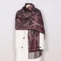 Dark brown paisley print scarf for women, bohemian vintage tassel shawl winter warm wrap. - Brown
