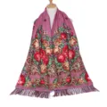 Vintage etnische bloemenprint kwastjes sjaal voor dames, warme lange winter sjaal. - Oudroze