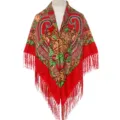 Red ethnic style floral paisley shawl large square scarf women vintage fringe wrap winter - Heart Red