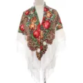 Russische stijl bloemen vierkante sjaal met franjes etnische retro vintage mode. - Wit