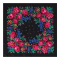 Classic Russian floral square scarf for women, black traditional print cotton headwrap. - Black