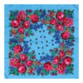 Russian ethnic style floral printed square scarf, 70x70cm cotton headscarf for women. - Sky Blue