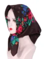 Women Russian floral square headscarf, ethnic style 70cm warm brown hair wrap for daily. - Dark Brown