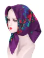 Russian style floral headscarf for women, 70cm square scarf, ethnic warm wrap bandanna. - Deep purple