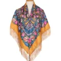 Traditional Russian Style Floral Tassel Scarf Women Warm Cotton Square Shawl Detail - Fan-Shaped Floral - Yellow